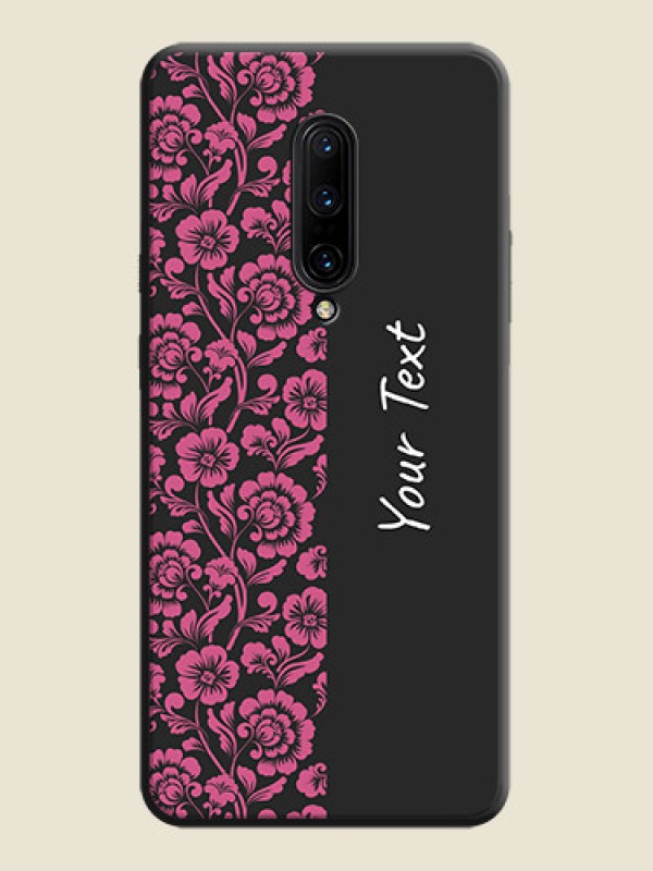 Custom Pink Floral Pattern Design With Custom Text On Space Black Personalized Soft Matte Phone Covers -Oneplus 7 Pro - alternate view