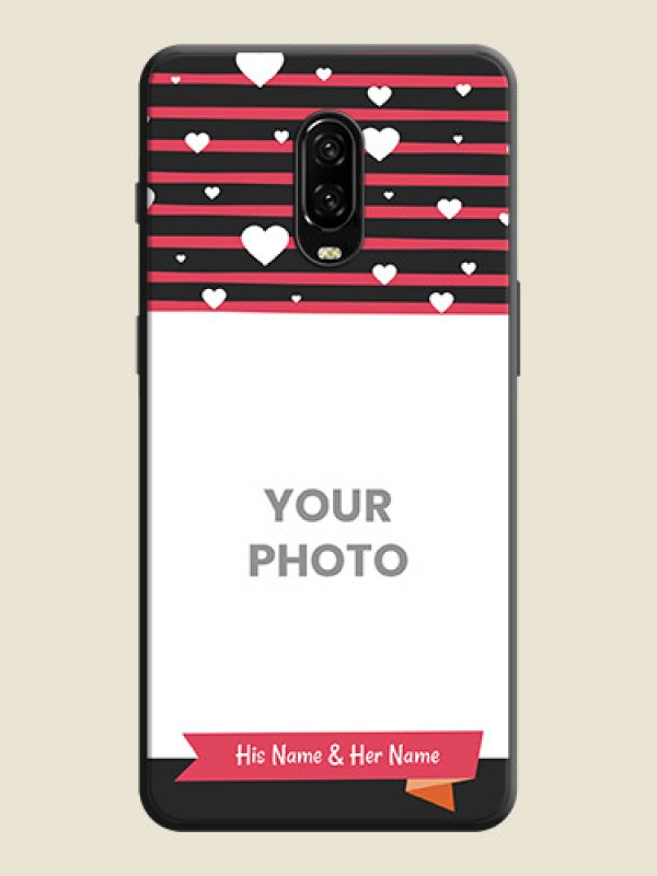 Custom White Color Love Symbols with Pink Lines Pattern on Space Black Custom Soft Matte Phone Cases - OnePlus 7 - alternate view