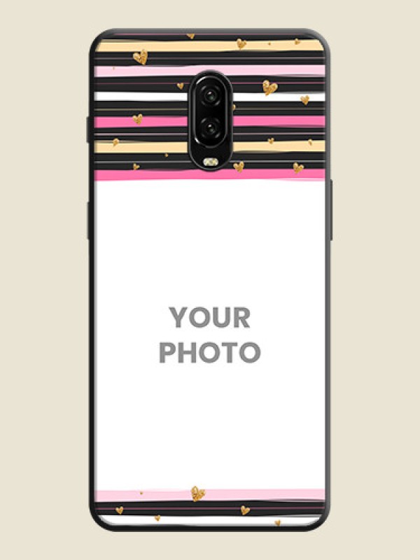 Custom Multicolor Lines and Golden Love Symbols Design on Photo on Space Black Soft Matte Mobile Cover - OnePlus 7 - alternate view