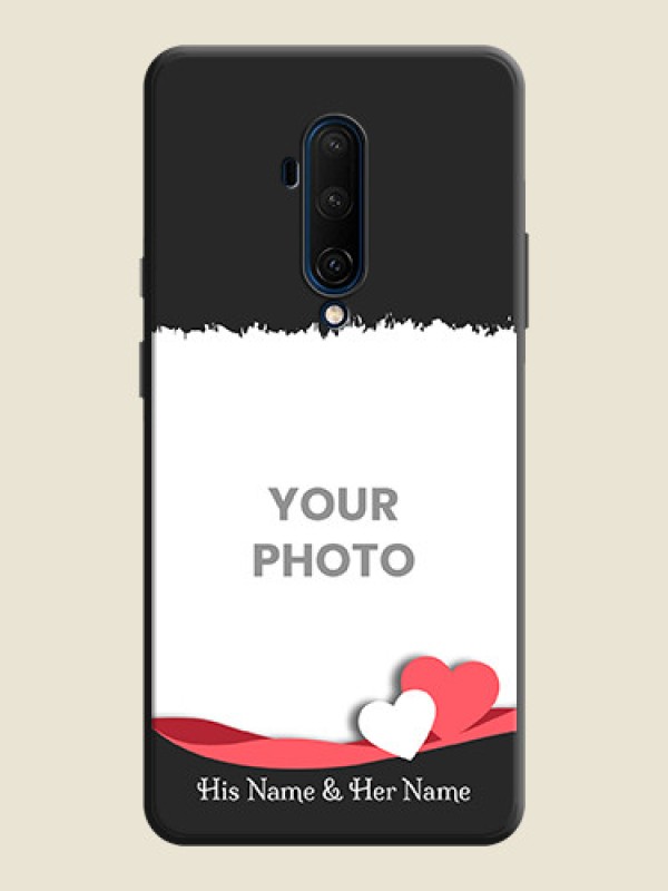 Custom Pink Color Love Shaped Ribbon Design with Text on Space Black Custom Soft Matte Phone Back Cover - OnePlus 7T Pro - alternate view