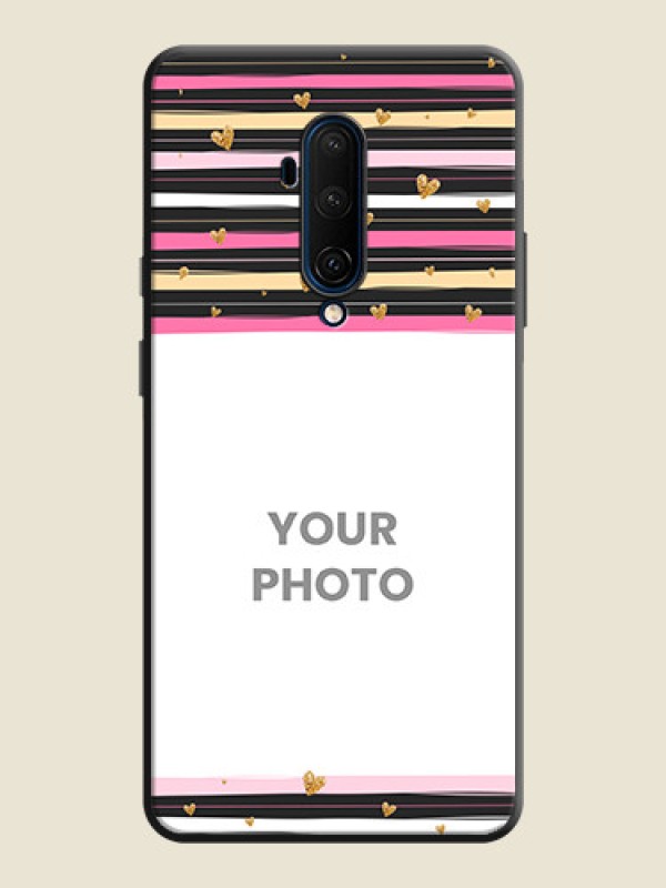 Custom Multicolor Lines and Golden Love Symbols Design - Photo on Space Black Soft Matte Mobile Cover - OnePlus 7T Pro - alternate view