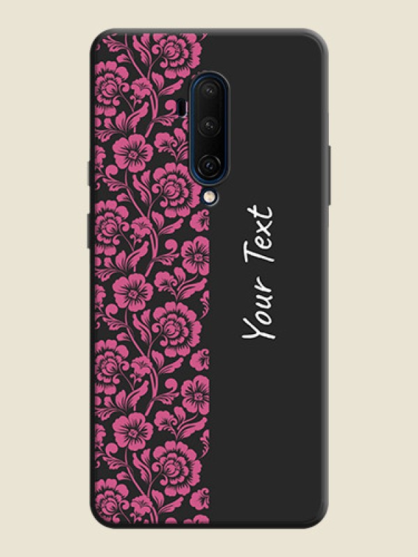 Custom Pink Floral Pattern Design With Custom Text On Space Black Personalized Soft Matte Phone Covers -Oneplus 7T Pro - alternate view