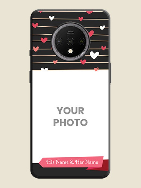 Custom Love Pattern with Name on Pink Ribbon  - Photo on Space Black Soft Matte Back Cover - OnePlus 7T - alternate view