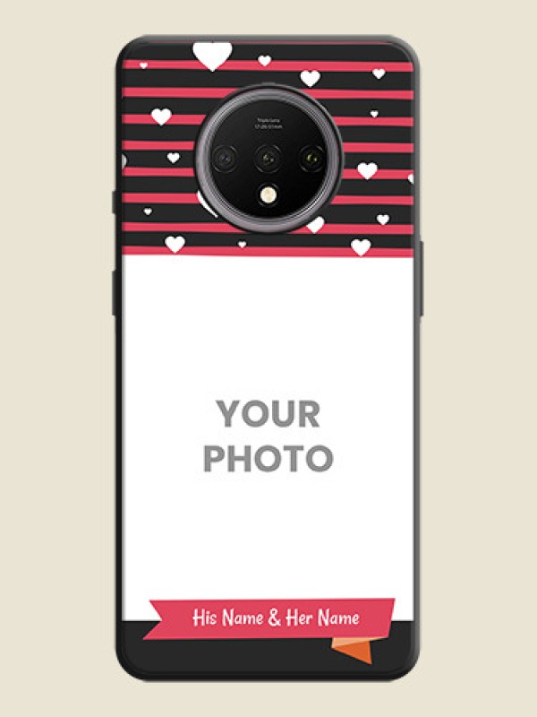 Custom White Color Love Symbols with Pink Lines Pattern on Space Black Custom Soft Matte Phone Cases - OnePlus 7T - alternate view