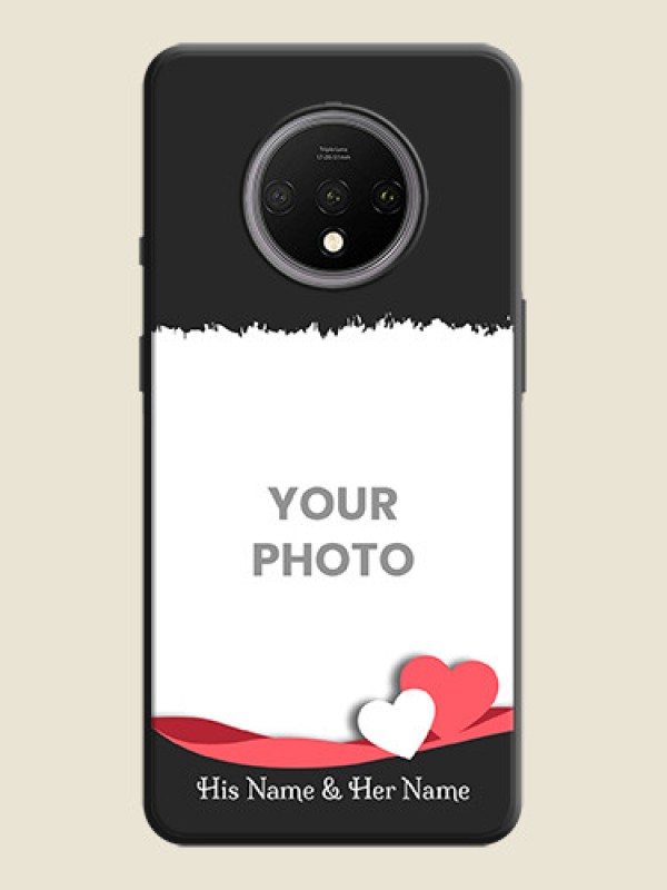 Custom Pink Color Love Shaped Ribbon Design with Text on Space Black Custom Soft Matte Phone Back Cover - OnePlus 7T - alternate view