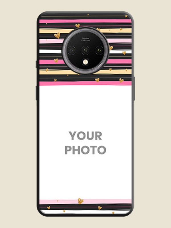 Custom Multicolor Lines and Golden Love Symbols Design - Photo on Space Black Soft Matte Mobile Cover - OnePlus 7T - alternate view