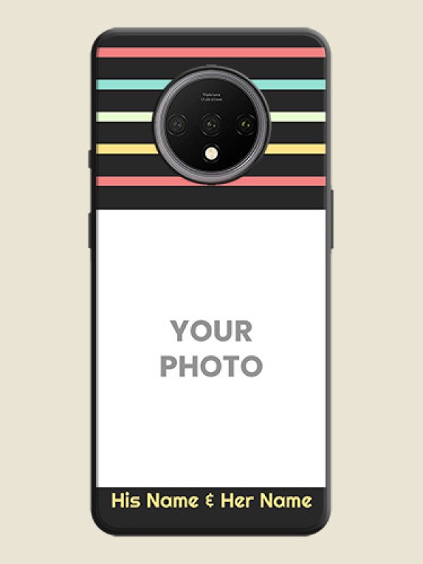Custom Color Stripes with Photo and Text - Photo on Space Black Soft Matte Mobile Case - OnePlus 7T - alternate view