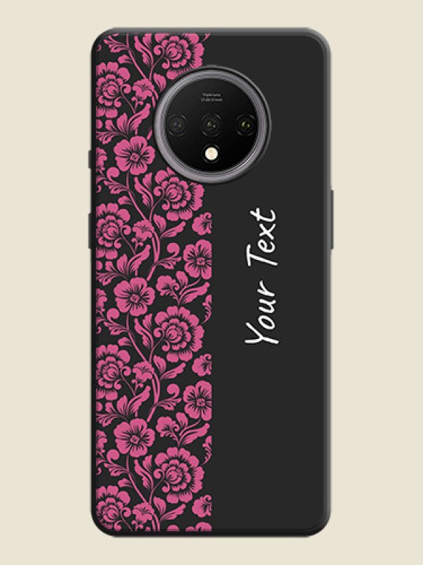 Custom Pink Floral Pattern Design With Custom Text On Space Black Personalized Soft Matte Phone Covers -Oneplus 7T - alternate view
