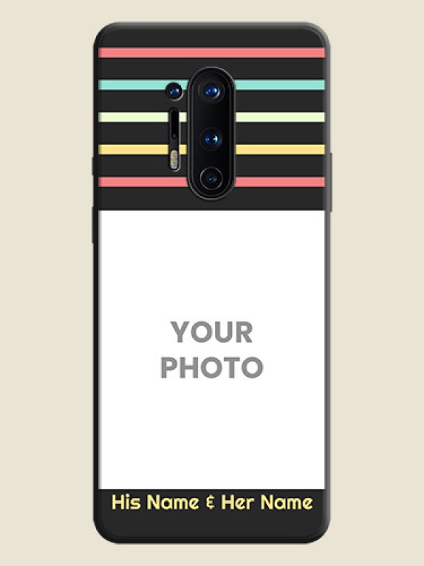 Custom Color Stripes with Photo and Text - Photo on Space Black Soft Matte Mobile Case - OnePlus 8 Pro - alternate view