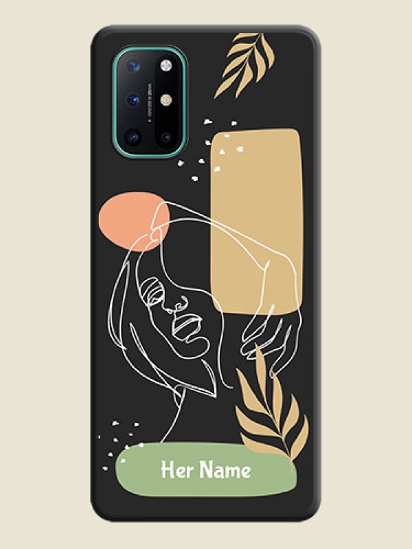 Custom Custom Text With Line Art Of Women & Leaves Design On Space Black Personalized Soft Matte Phone Covers -Oneplus 8T - alternate view