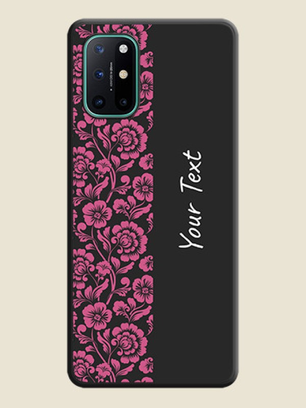 Custom Pink Floral Pattern Design With Custom Text On Space Black Personalized Soft Matte Phone Covers -Oneplus 8T - alternate view