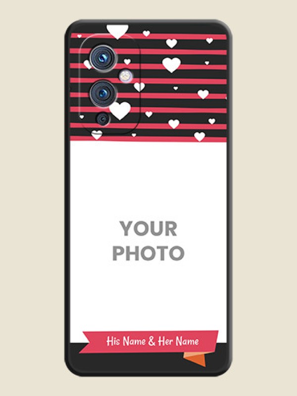 Custom White Color Love Symbols with Pink Lines Pattern on Space Black Custom Soft Matte Phone Cases - Oneplus 9 5G - alternate view