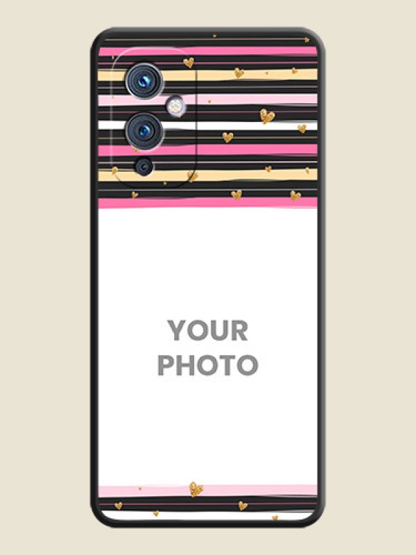 Custom Multicolor Lines and Golden Love Symbols Design on Photo on Space Black Soft Matte Mobile Cover - Oneplus 9 5G - alternate view