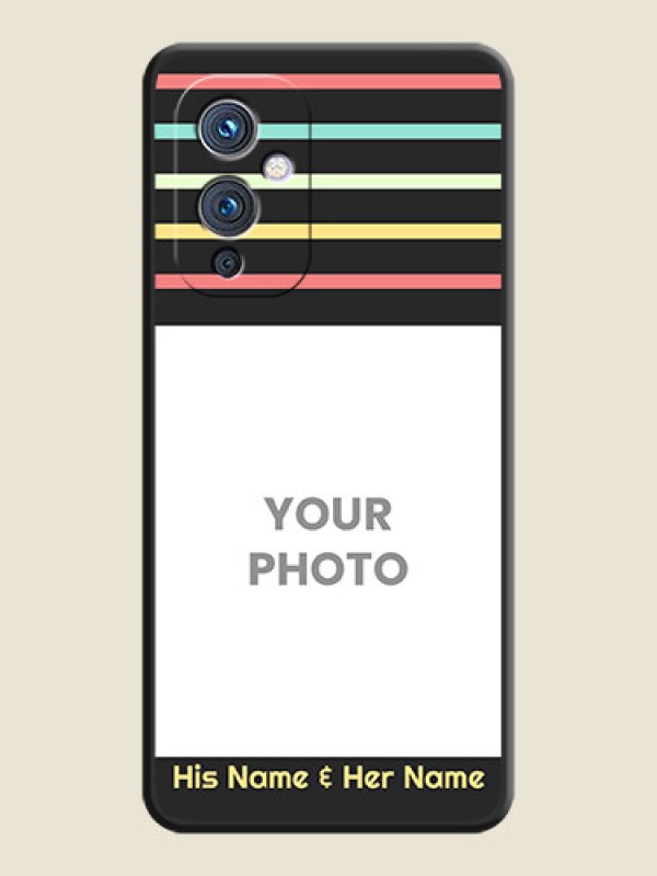 Custom Color Stripes with Photo and Text on Photo on Space Black Soft Matte Mobile Case - Oneplus 9 5G - alternate view