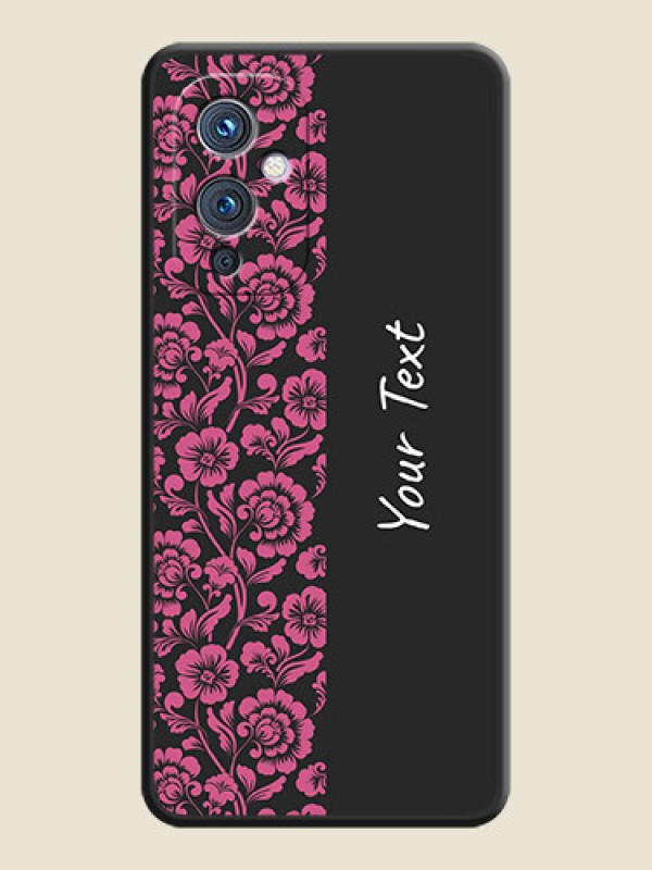Custom Pink Floral Pattern Design With Custom Text On Space Black Personalized Soft Matte Phone Covers -Oneplus 9 5G - alternate view