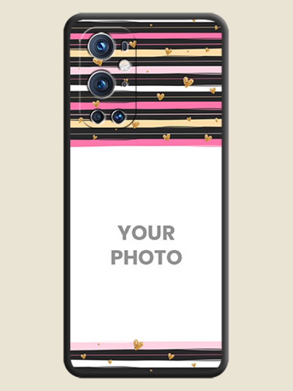 Custom Multicolor Lines and Golden Love Symbols Design on Photo on Space Black Soft Matte Mobile Cover - Oneplus 9 Pro 5G - alternate view