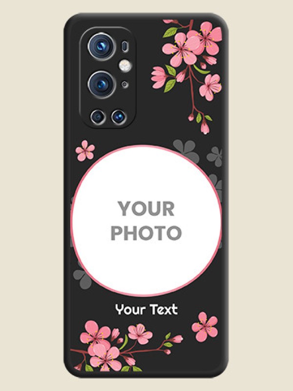 Custom Round Image with Pink Color Floral Design on Photo on Space Black Soft Matte Back Cover - Oneplus 9 Pro 5G - alternate view