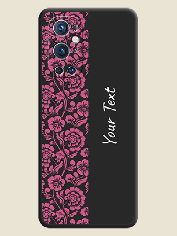 Custom Pink Floral Pattern Design With Custom Text On Space Black Personalized Soft Matte Phone Covers -Oneplus 9 Pro 5G - alternate view