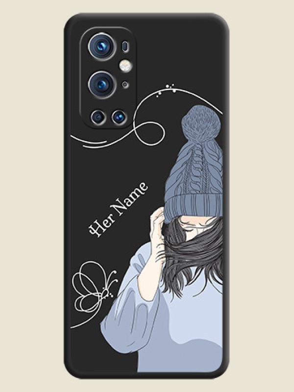 Custom Girl With Blue Winter Outfiit Custom Text Design On Space Black Personalized Soft Matte Phone Covers -Oneplus 9 Pro 5G - alternate view