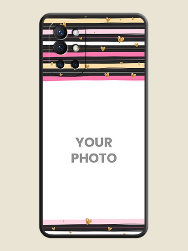 Custom Multicolor Lines and Golden Love Symbols Design on Photo on Space Black Soft Matte Mobile Cover - Oneplus 9R 5G - alternate view