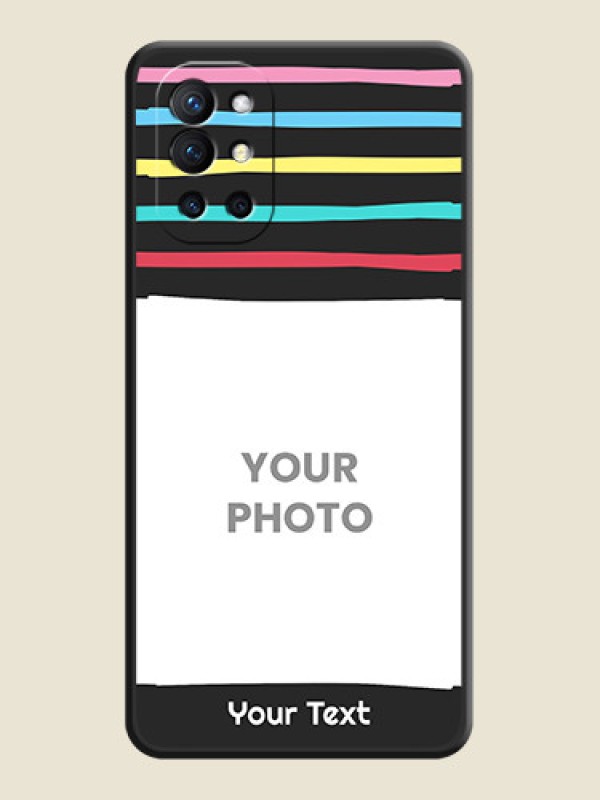 Custom Multicolor Lines with Image on Space Black Personalized Soft Matte Phone Covers - Oneplus 9R 5G - alternate view
