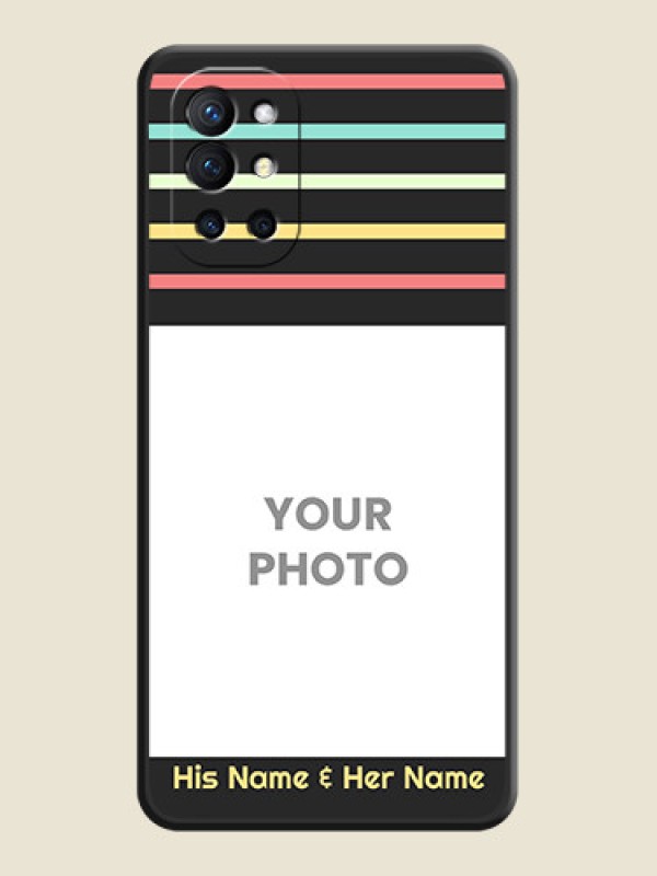 Custom Color Stripes with Photo and Text on Photo on Space Black Soft Matte Mobile Case - Oneplus 9R 5G - alternate view