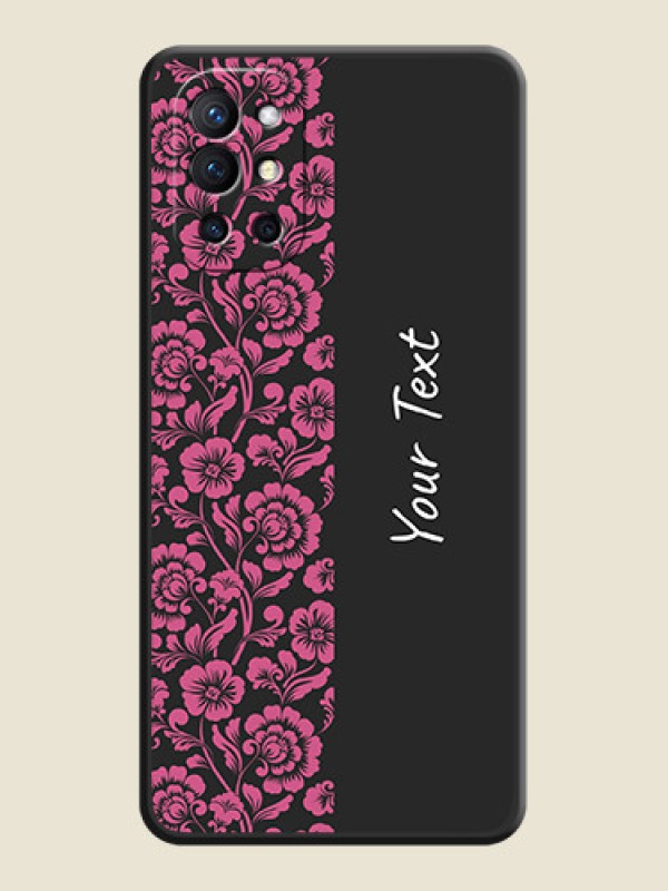 Custom Pink Floral Pattern Design With Custom Text On Space Black Personalized Soft Matte Phone Covers -Oneplus 9R 5G - alternate view