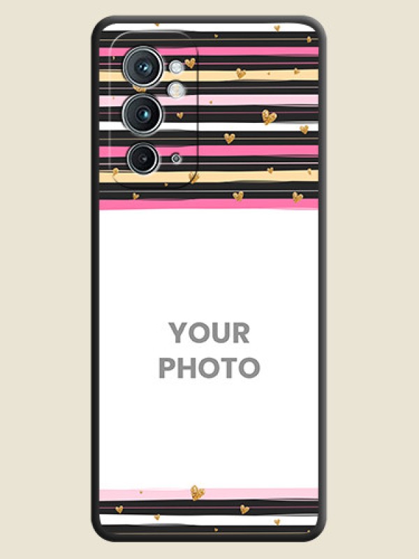 Custom Multicolor Lines and Golden Love Symbols Design on Photo on Space Black Soft Matte Mobile Cover - OnePlus 9RT 5G - alternate view