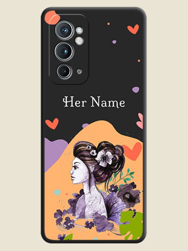 Custom Namecase For Her With Fancy Lady Image On Space Black Personalized Soft Matte Phone Covers -Oneplus 9Rt 5G - alternate view
