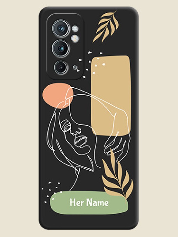 Custom Custom Text With Line Art Of Women & Leaves Design On Space Black Personalized Soft Matte Phone Covers -Oneplus 9Rt 5G - alternate view