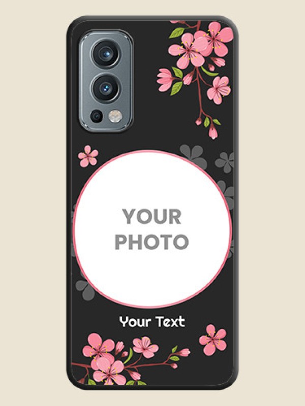 Custom Round Image with Pink Color Floral Design on Photo on Space Black Soft Matte Back Cover - OnePlus Nord 2 5G - alternate view