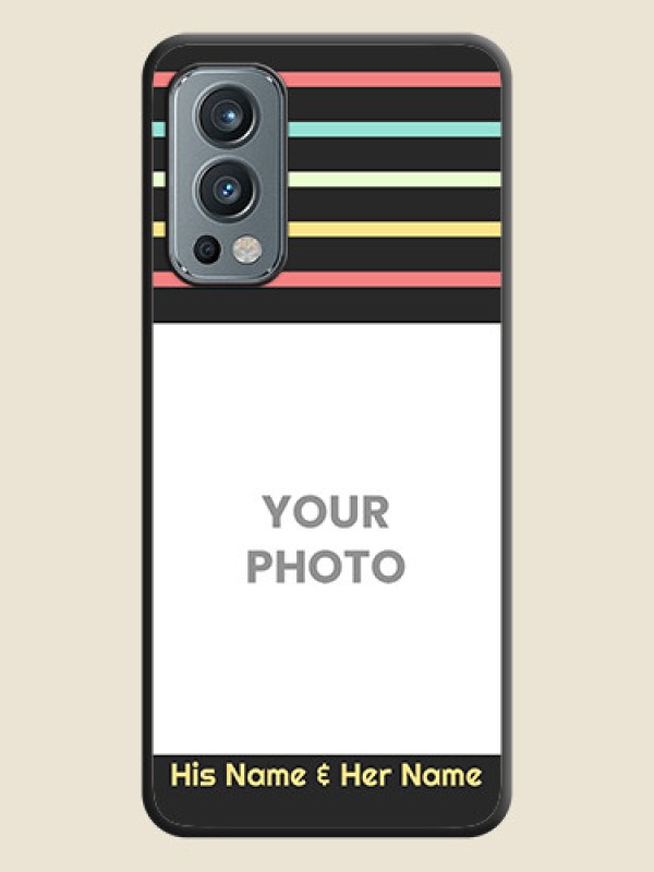 Custom Color Stripes with Photo and Text on Photo on Space Black Soft Matte Mobile Case - OnePlus Nord 2 5G - alternate view