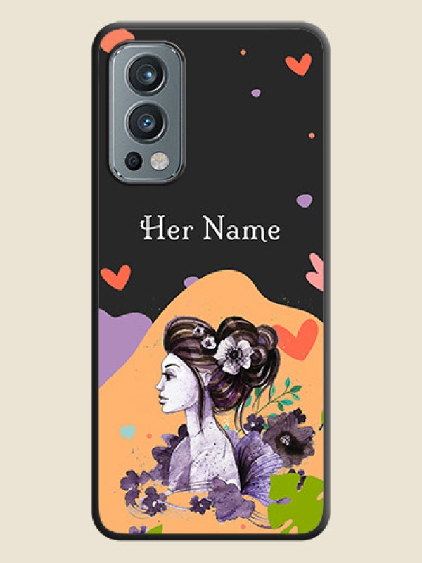 Custom Namecase For Her With Fancy Lady Image On Space Black Personalized Soft Matte Phone Covers -Oneplus Nord 2 5G - alternate view
