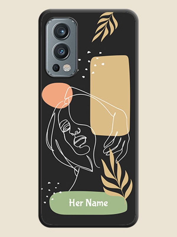 Custom Custom Text With Line Art Of Women & Leaves Design On Space Black Personalized Soft Matte Phone Covers -Oneplus Nord 2 5G - alternate view