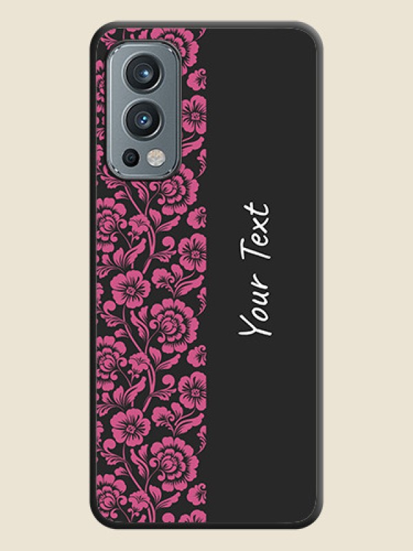 Custom Pink Floral Pattern Design With Custom Text On Space Black Personalized Soft Matte Phone Covers -Oneplus Nord 2 5G - alternate view