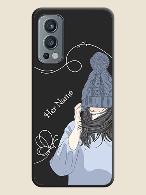 Custom Girl With Blue Winter Outfiit Custom Text Design On Space Black Personalized Soft Matte Phone Covers -Oneplus Nord 2 5G - alternate view