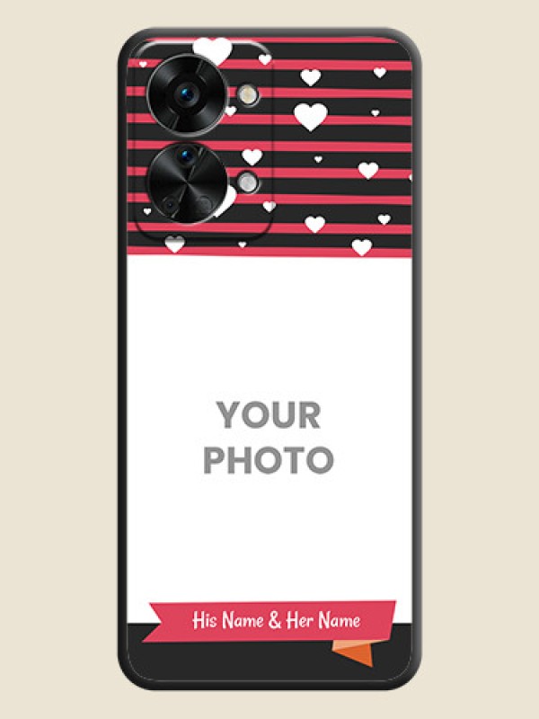 Custom White Color Love Symbols with Pink Lines Pattern on Space Black Custom Soft Matte Phone Cases - OnePlus Nord 2T 5G - alternate view