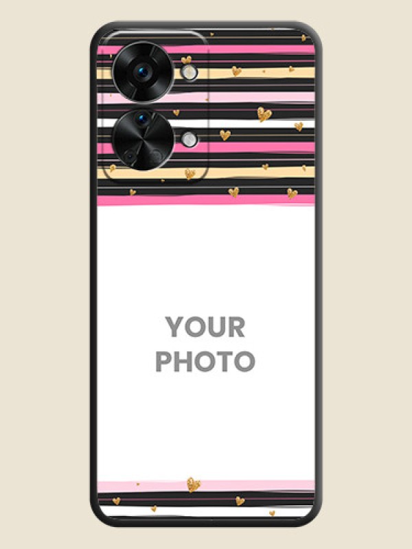 Custom Multicolor Lines and Golden Love Symbols Design on Photo on Space Black Soft Matte Mobile Cover - OnePlus Nord 2T 5G - alternate view