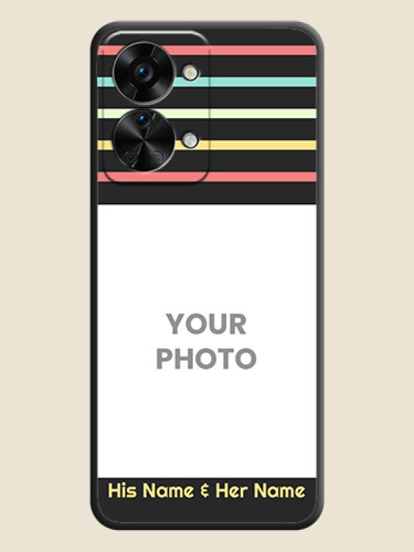 Custom Color Stripes with Photo and Text on Photo on Space Black Soft Matte Mobile Case - OnePlus Nord 2T 5G - alternate view
