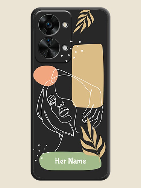 Custom Custom Text With Line Art Of Women & Leaves Design On Space Black Personalized Soft Matte Phone Covers -Oneplus Nord 2T 5G - alternate view