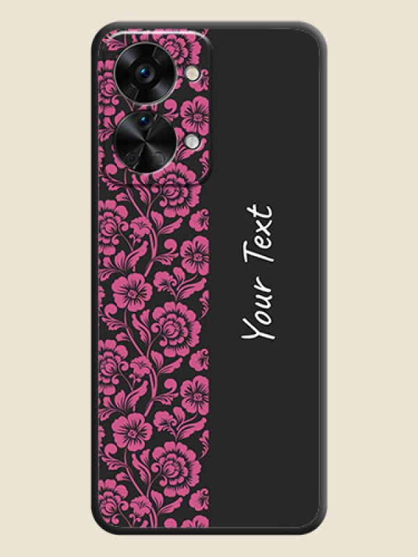 Custom Pink Floral Pattern Design With Custom Text On Space Black Personalized Soft Matte Phone Covers -Oneplus Nord 2T 5G - alternate view