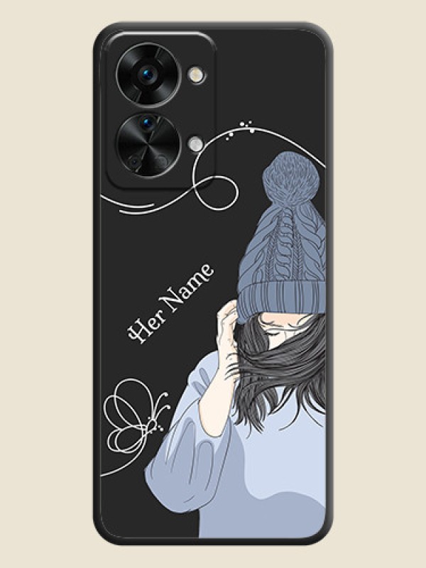 Custom Girl With Blue Winter Outfiit Custom Text Design On Space Black Personalized Soft Matte Phone Covers -Oneplus Nord 2T 5G - alternate view
