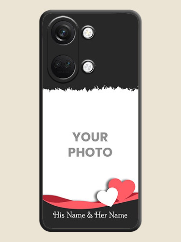 Custom Pink Color Love Shaped Ribbon Design with Text on Space Black Custom Soft Matte Phone Back Cover - OnePlus Nord 3 5G - alternate view