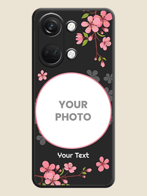 Custom Round Image with Pink Color Floral Design - Photo on Space Black Soft Matte Back Cover - OnePlus Nord 3 5G - alternate view