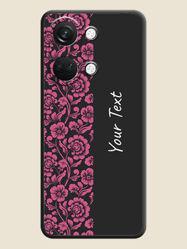 Custom Pink Floral Pattern Design With Custom Text On Space Black Personalized Soft Matte Phone Covers - OnePlus Nord 3 5G - alternate view