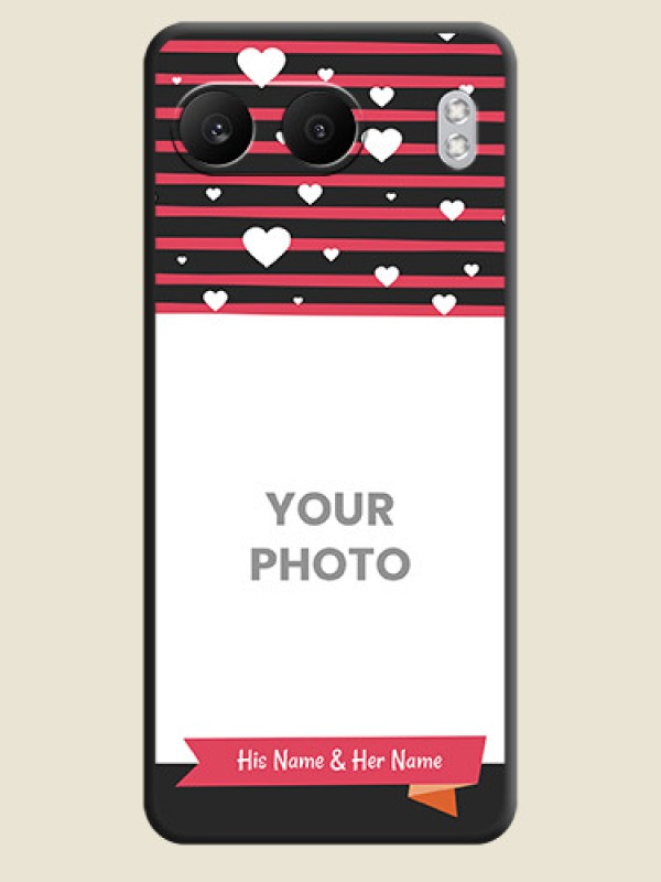 Custom White Color Love Symbols with Pink Lines Pattern On Space Black Custom Soft Matte Mobile Back Cover - Nord 4 5G - alternate view