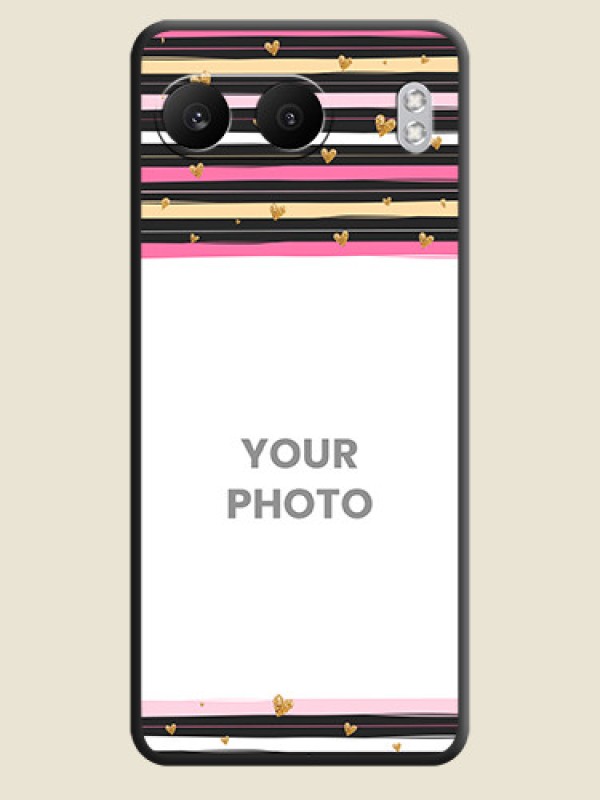 Custom Multicolor Lines and Golden Love Symbols Design on Photo On Space Black Custom Soft Matte Mobile Back Cover - Nord 4 5G - alternate view