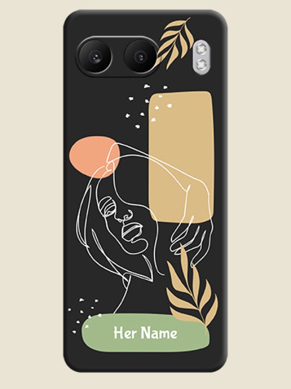 Custom Custom Text With Line Art Of Women & Leaves Design On Space Black Custom Soft Matte Mobile Back Cover - Nord 4 5G - alternate view