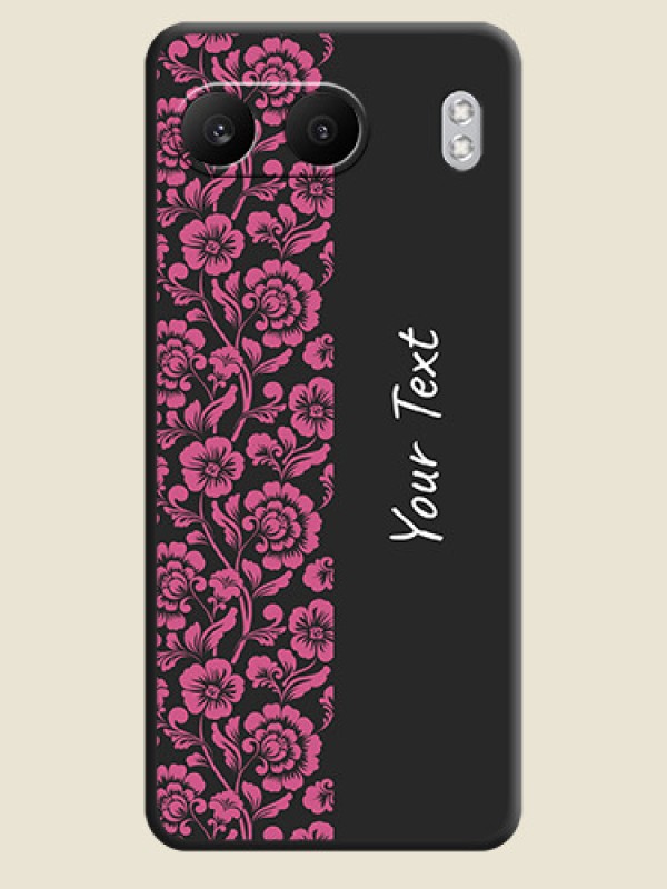 Custom Pink Floral Pattern Design With Custom Text On Space Black Custom Soft Matte Mobile Back Cover - Nord 4 5G - alternate view