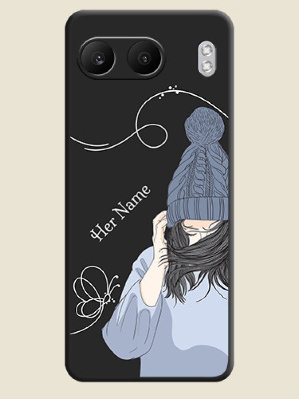 Custom Girl With Blue Winter Outfiit Custom Text Design On Space Black Custom Soft Matte Mobile Back Cover - Nord 4 5G - alternate view